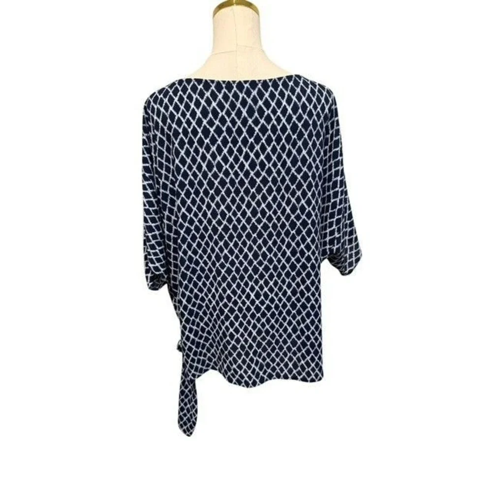 Michael Kors Womens Top Size 1X Blue Short Sleeve Tie Knot Hemline Round Neck